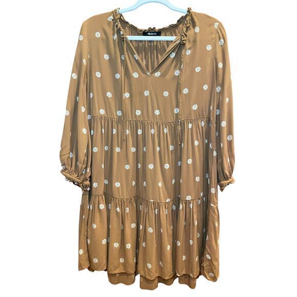 Madewell Women Small Tie-Neck Tiered Mini Dress in Bloom Dot Brown & White Flowy - Picture 11 of 17